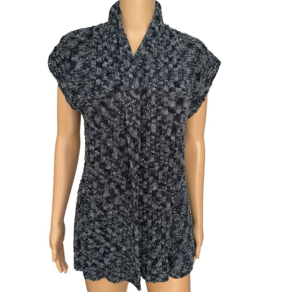 Cache Blue/grey Wool Knit Open Front Draped Cardigan Sweater Vintage size XS